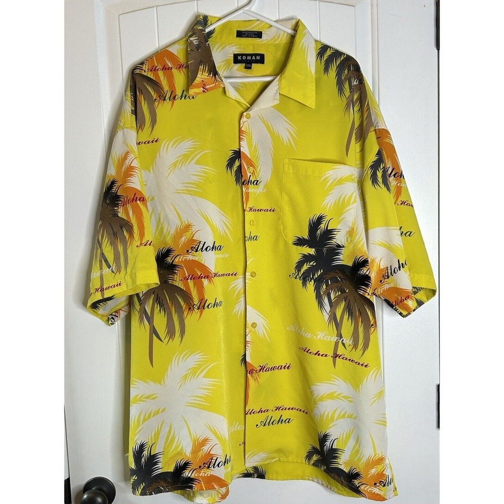 Koman Sport Mens Size XXL Hawaiian Shirt Orange Yellow Short Sleeve Beach